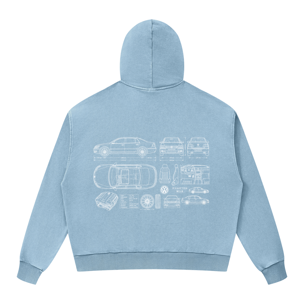 Volkswagen Phaeton Unisex Mineral Wash Boxy Full Zip Hoodie