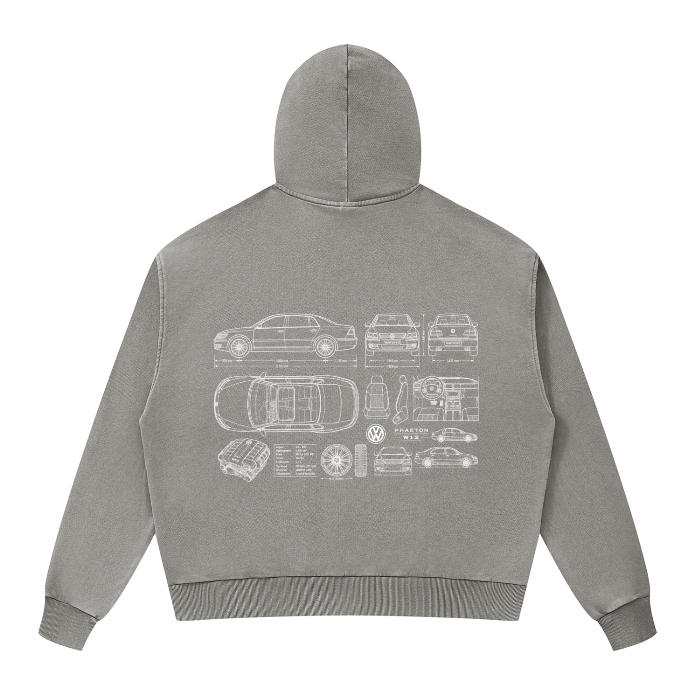 Volkswagen Phaeton Unisex Mineral Wash Boxy Full Zip Hoodie